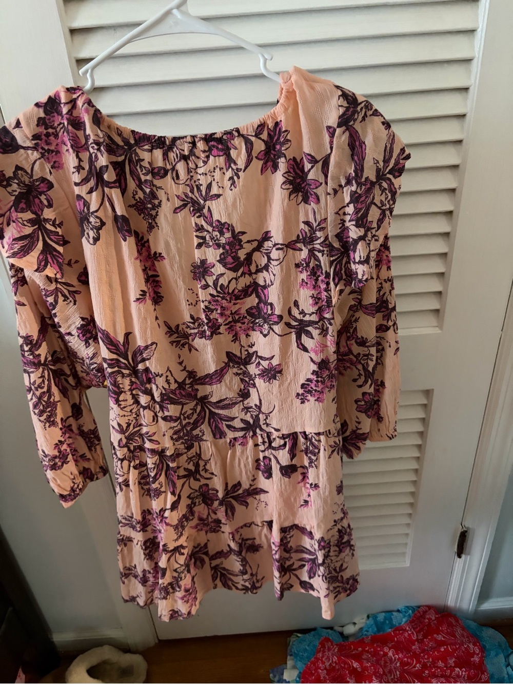 Free People Peach Floral Ruffle V-Neck Mini Dress - Picture 3 of 4